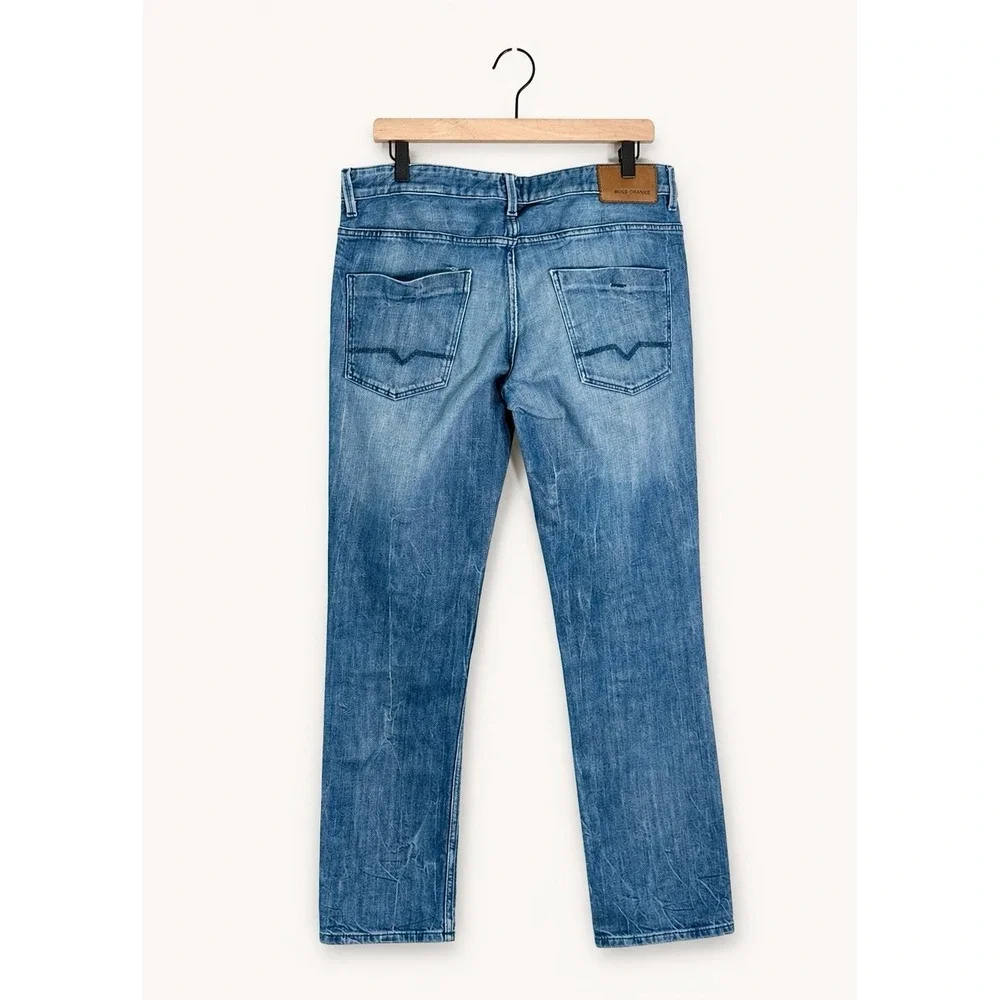 Hugo Boss Orange Mens Jeans 35x32 Blue Straight‎ Slim Medium Wash Denim